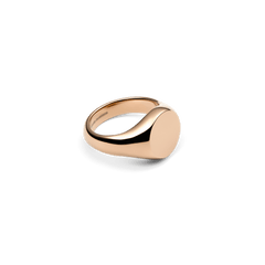 Minimalist rose gold signet ring with a smooth, round face and polished finish, crafted from stainless steel.