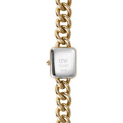 Jolie Chain Gold women’s watch showing stainless steel caseback and chunky gold link bracelet, elegant and durable design.