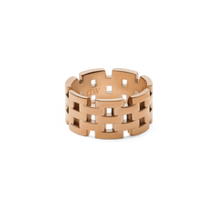 Rose gold 5-link ring featuring a bold, openwork design inspired by classic watch straps, crafted from polished stainless steel.