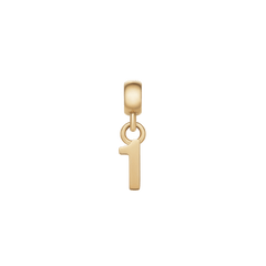 Gold number 1 charm with a polished finish, crafted from stainless steel with PVD gold plating, designed for use on bracelets or necklaces.