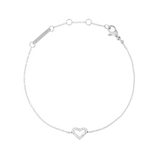 Delicate silver bracelet featuring an open heart motif set with white cubic zirconia crystals, crafted from 316L stainless steel with an adjustable chain and secure clasp.