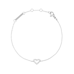 Delicate silver bracelet featuring an open heart motif set with white cubic zirconia crystals, crafted from 316L stainless steel with an adjustable chain and secure clasp.