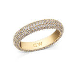 Gold pavé ring with a 5 mm wide band, set with rows of sparkling white cubic zirconia crystals and featuring a smooth interior engraved with the Daniel Wellington initials.