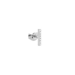 Crystal Bar Stud Silver earring featuring a slim vertical bar with seven cubic zirconia stones in a polished claw setting and a secure butterfly back.