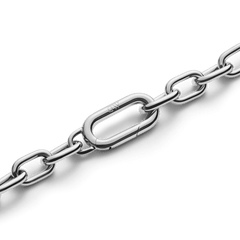 Detail of the Crystal Link Necklace Silver showing the polished stainless steel chain and the secure spring gate clasp with subtle branding.