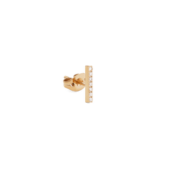 Crystal Bar Stud Gold earring featuring a slim vertical gold bar set with seven cubic zirconia crystals and a secure butterfly back.
