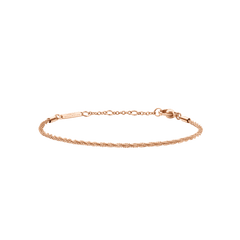 Delicate rose gold twisted chain bracelet with an adjustable clasp, featuring a refined rope design and polished finish.