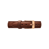 Premium St Mawes Strap in light brown leather with fine stitching and a rose gold buckle, designed for classic and slim watches.