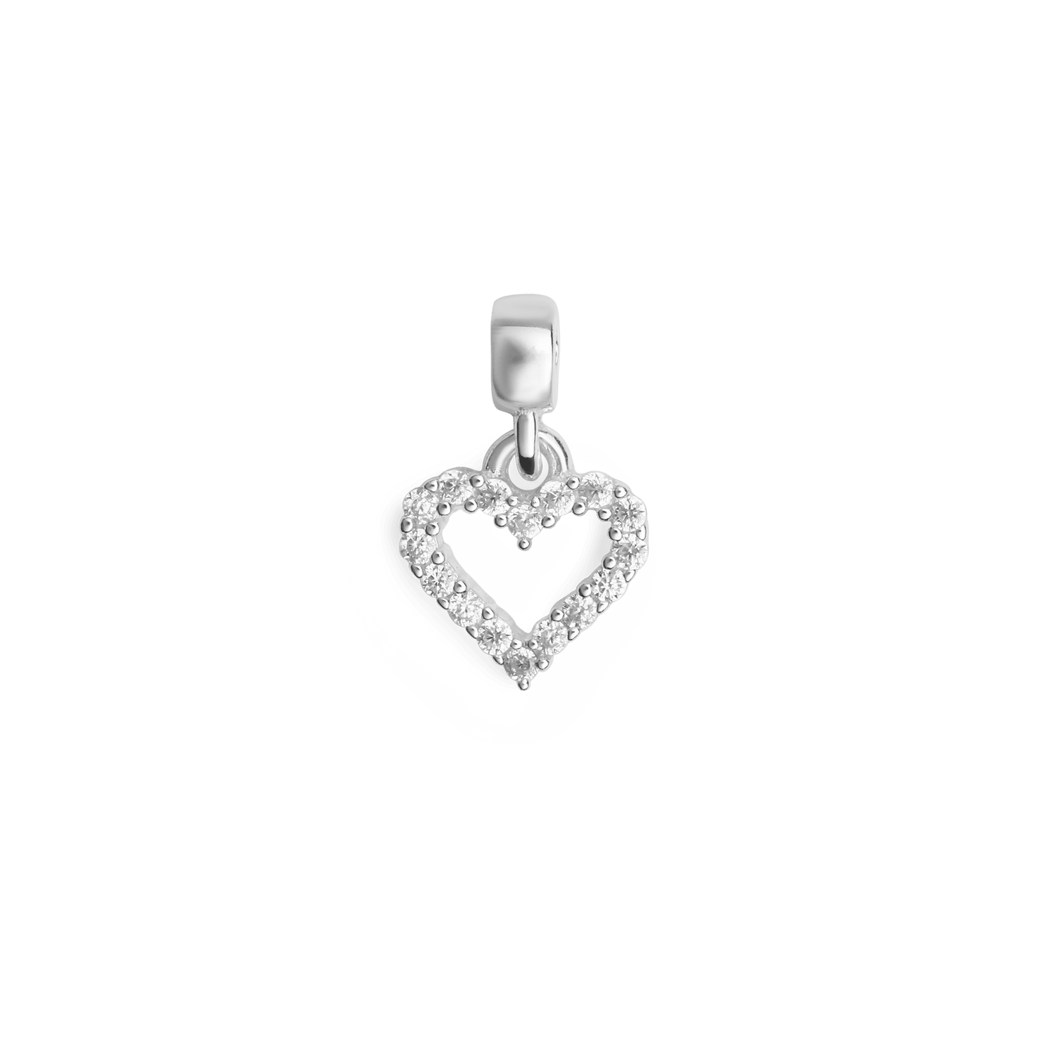 Heart Contour White Crystal Charm Silver