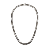 Chunky Cuban chain necklace in graphite-finished stainless steel, featuring flat, polished links and a matching lobster clasp for a modern, elegant look.