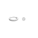 Silver earring set featuring a crystal-adorned hoop and a matching crystal stud, both crafted in a minimalist style for versatile, elegant wear.