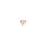 Petite gold heart stud earring set with nine sparkling cubic zirconia crystals in a claw setting.