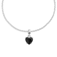 Sterling silver necklace featuring a heart-shaped black cubic zirconia charm in a claw setting, offering a refined and elegant look.