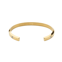 Classic Lumine Bracelet Gold 55mm featuring a slim, open cuff design in polished gold-tone stainless steel, accented with sparkling cubic zirconia crystals and subtle inner engraving.