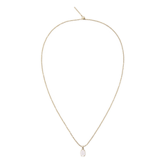 Fine gold chain necklace featuring an oval mother of pearl charm with a delicate gold setting, offering a refined and elegant jewellery option.