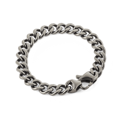 Ellipse Cuban Chain Bracelet Graphite featuring chunky, polished stainless steel links and a sleek graphite PVD finish, displayed in a circular arrangement with a matching lobster clasp.