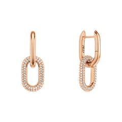 Pair of rose gold plated link earrings featuring a chunky, polished design with oval-shaped links encrusted with sparkling cubic zirconia crystals, shown against a plain background.