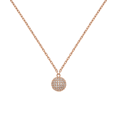Rose gold necklace featuring a pavé sphere pendant set with sparkling cubic zirconia crystals on a delicate twisted chain.
