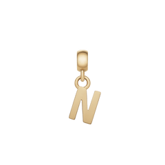 Gold letter N charm with a minimalist, polished finish and an adjustable clasp, perfect for personalising bracelets or necklaces in a refined style.