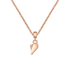 Single rose gold broken heart charm with an organic wave split, displayed on a matching rose gold chain necklace.