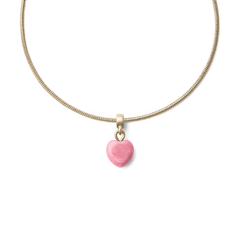 Gold necklace featuring a heart-shaped rhodonite charm in soft pink, with a polished gold-toned bail for a refined and elegant finish.