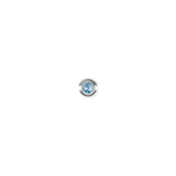 Sterling silver charm featuring a round light blue aquamarine-inspired crystal at the centre, designed for bracelets or necklaces.