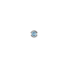 Sterling silver charm featuring a round light blue aquamarine-inspired crystal at the centre, designed for bracelets or necklaces.
