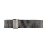 Graphite mesh watch strap in 316L stainless steel with a subtle grey PVD finish, featuring a folded clasp and fine, breathable mesh design for a comfortable and contemporary look.