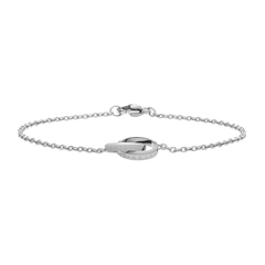 Slim silver Daniel Wellington Elan Unity Bracelet with two polished interlocking rings and a delicate stainless steel chain.
