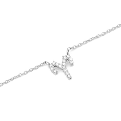 Silver chain necklace with an Aquarius zodiac pendant, detailed with hand-set sparkling crystals.
