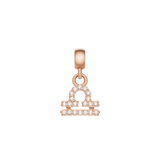 Libra zodiac charm in rose gold stainless steel, featuring a sparkling cubic zirconia symbol with a refined, minimalist design.