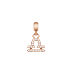 Libra zodiac charm in rose gold stainless steel, featuring a sparkling cubic zirconia symbol with a refined, minimalist design.
