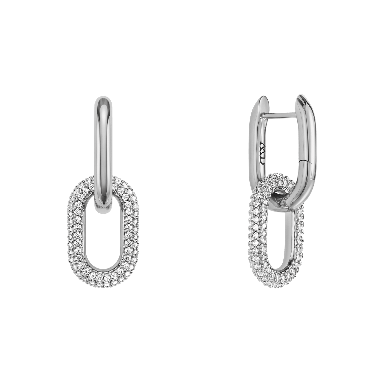 Crystal Link Earrings Silver