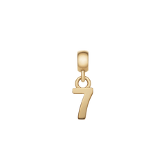 Gold number 7 charm with a smooth, polished finish and minimalist design, crafted from stainless steel with PVD gold plating for personalising bracelets or necklaces.