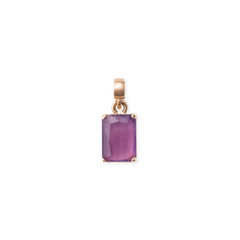 Octagonal amethyst charm set in polished rose gold PVD-plated stainless steel, featuring a faceted purple gemstone with subtle natural variations and a delicate, modern design.