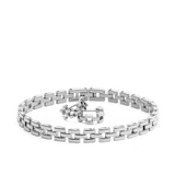 Polished silver jewellery set featuring a geometric link bracelet and matching earrings, both crafted with a modern, rectangular link design for a sleek and sophisticated finish.