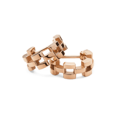 Pair of rose gold 3-link earrings crafted from polished stainless steel, featuring a geometric linked design with subtle gaps for a modern, elegant finish.