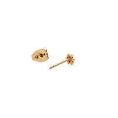 Gold flower stud earring with a delicate floral design and secure butterfly back, crafted from stainless steel with a polished PVD gold finish.