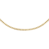 Gold box chain necklace with a polished, geometric design and a subtle, elegant shine.