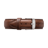 Premium Bristol Strap Silver featuring smooth dark brown leather, detailed stitching, and a polished silver buckle, ideal for Daniel Wellington watches and versatile everyday wear.