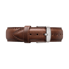 Premium Bristol Strap Silver featuring smooth dark brown leather, detailed stitching, and a polished silver buckle, ideal for Daniel Wellington watches and versatile everyday wear.