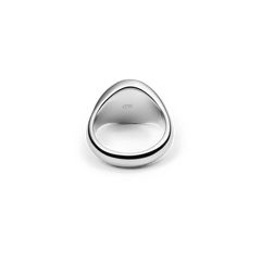 Classic Signet Ring Silver showing inner band with engraved DW logo, polished stainless steel, minimalist and timeless style.