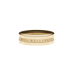 Elan Ring Gold by Daniel Wellington shown from the side, featuring a polished gold finish, minimalist band, and subtle engraved branding for a refined, timeless look.