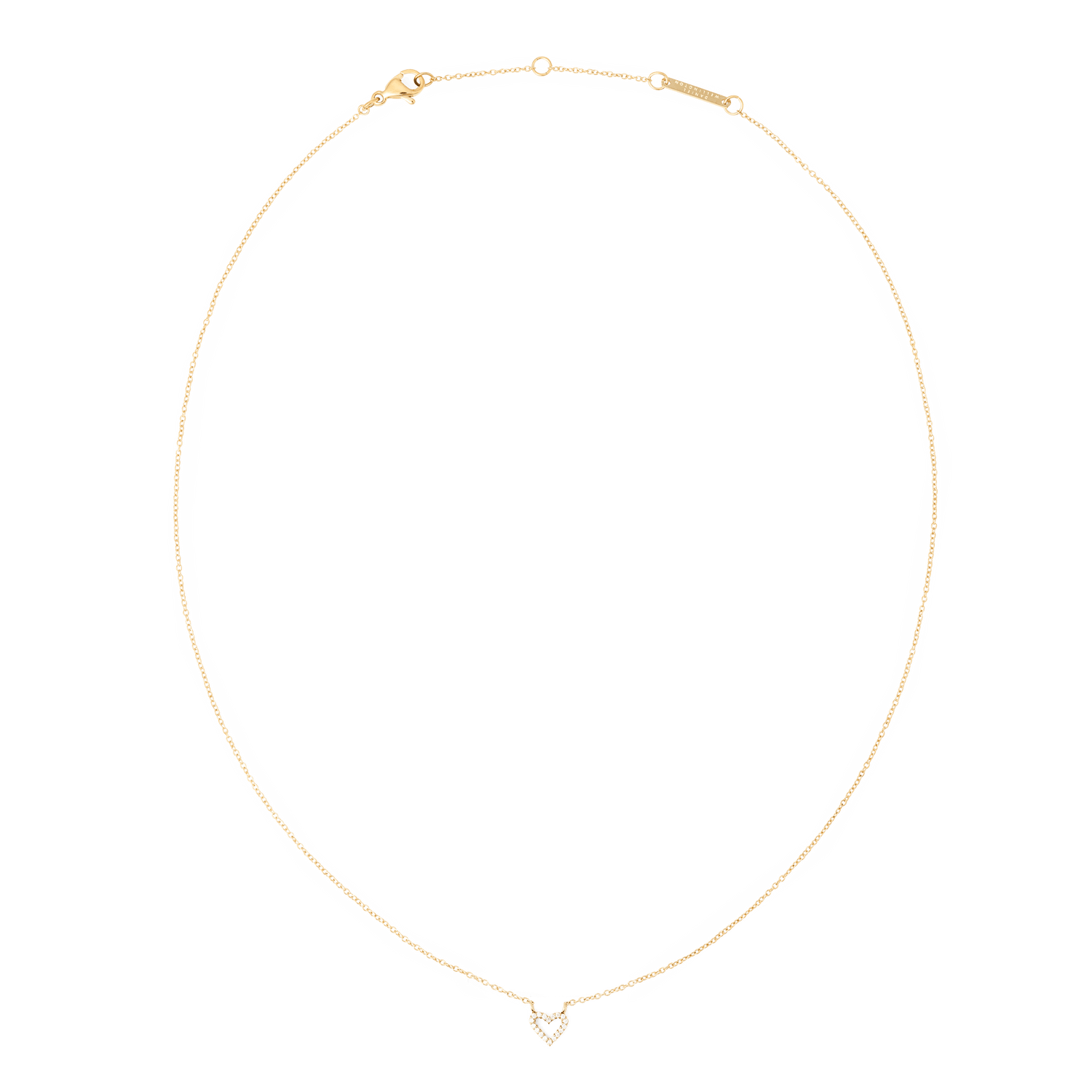 Delicate gold necklace featuring a fine adjustable chain and a sparkling heart-shaped pendant adorned with white cubic zirconia crystals. The minimalist design highlights the elegant charm, perfect for layering or wearing as a subtle statement piece.