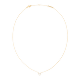 Delicate gold necklace featuring a fine adjustable chain and a sparkling heart-shaped pendant adorned with white cubic zirconia crystals. The minimalist design highlights the elegant charm, perfect for layering or wearing as a subtle statement piece.