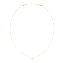 Delicate gold necklace featuring a fine adjustable chain and a sparkling heart-shaped pendant adorned with white cubic zirconia crystals. The minimalist design highlights the elegant charm, perfect for layering or wearing as a subtle statement piece.