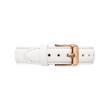 Bondi Strap Silver white leather watch strap with fine stitching and a polished rose gold buckle, offering a refined and versatile accessory for any timepiece.