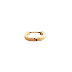 Petite gold hoop earring with a polished finish and secure hinge, crafted from stainless steel with PVD gold plating.