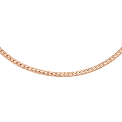 Flat chain necklace in polished rose gold with smooth, interlocking links and a sleek, minimalist design.