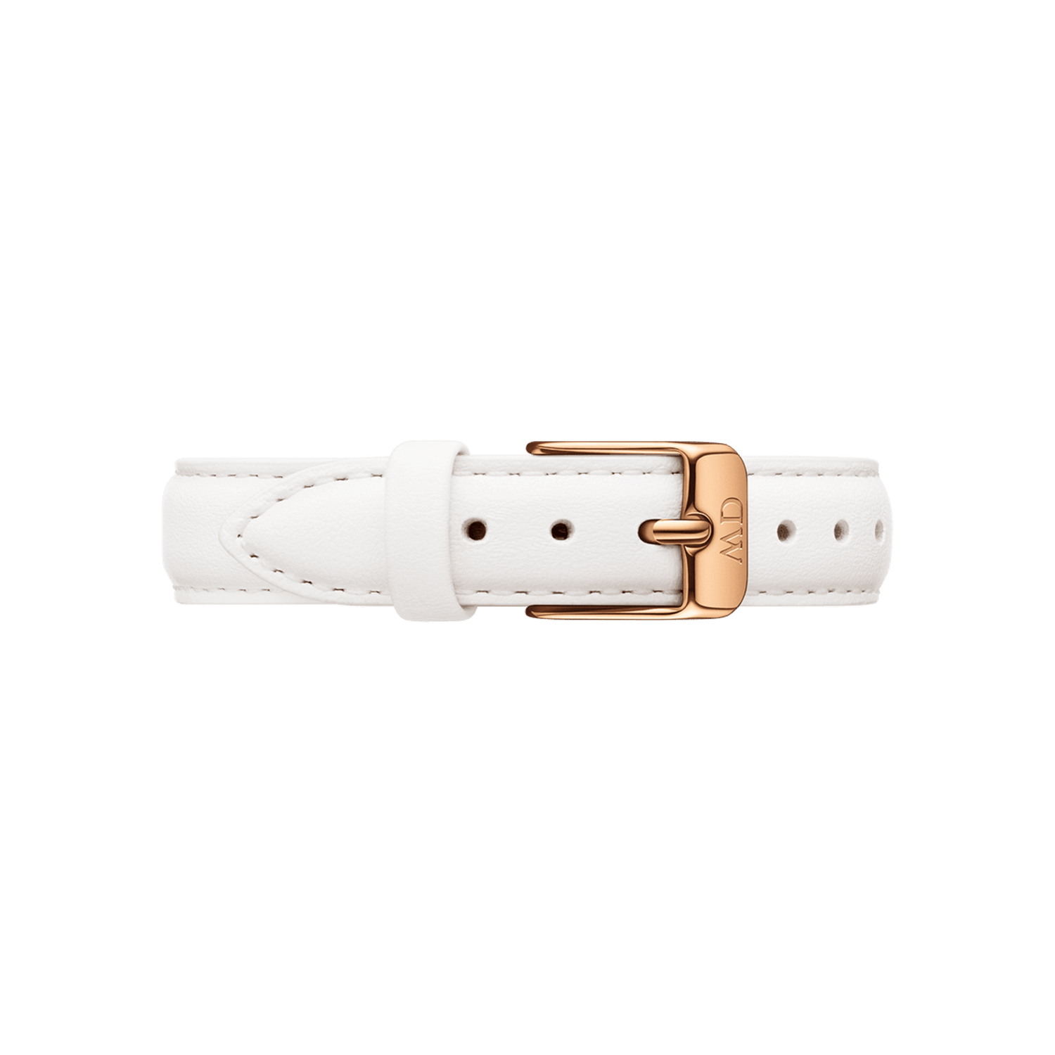 White leather watch strap with fine stitching and a rose gold buckle, designed for a refined and modern look. The strap features multiple adjustment holes and a smooth, comfortable finish, ideal for updating classic timepieces.